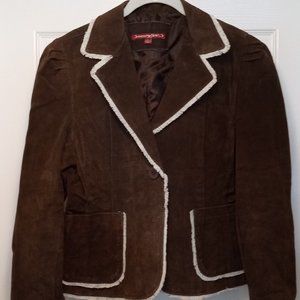 Sueded Leather Boho Jacket with Trim